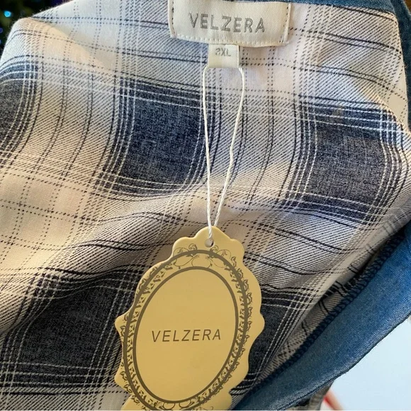Velzera Plaid Tunic Top Navy White Size 3X New With Tags - Picture 6 of 7